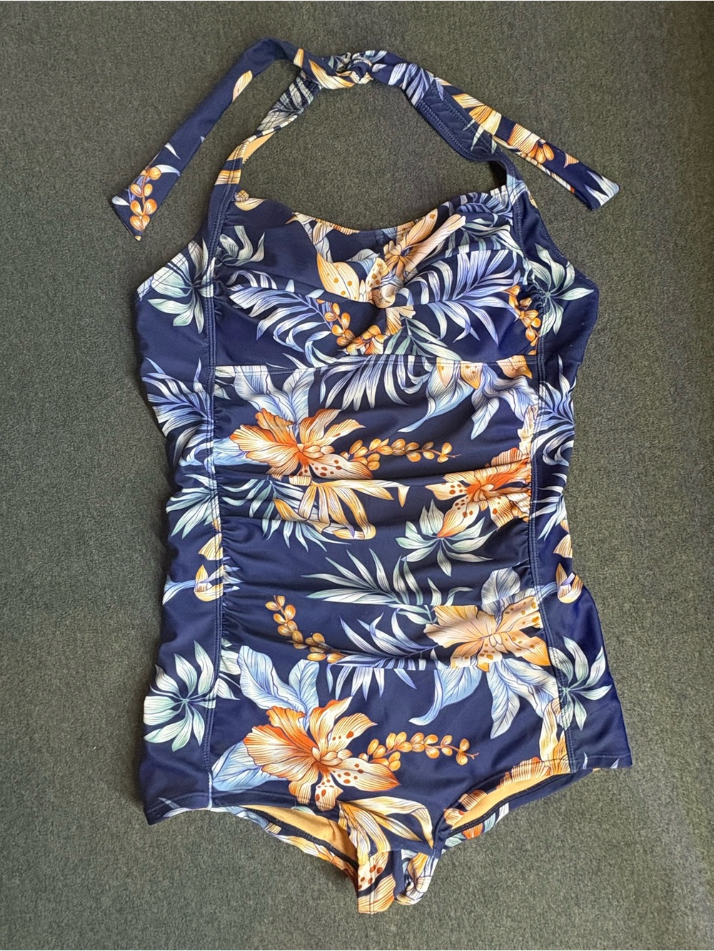 🆕 Mstuming Navy Floral One-Piece Halter Swimwear Size L